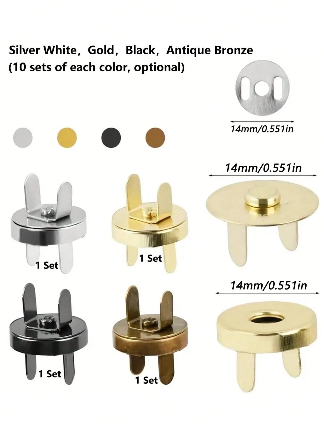10/20 Sets 14mm Magnetic Button Clasps Snaps Fastener Clasps Button Knitting Buttons Sets For Sewing, Craft, Purses, Bags, Clothes, Leather, Magnetic Purse Closure Fasteners, Sewing On Magnetic Snaps