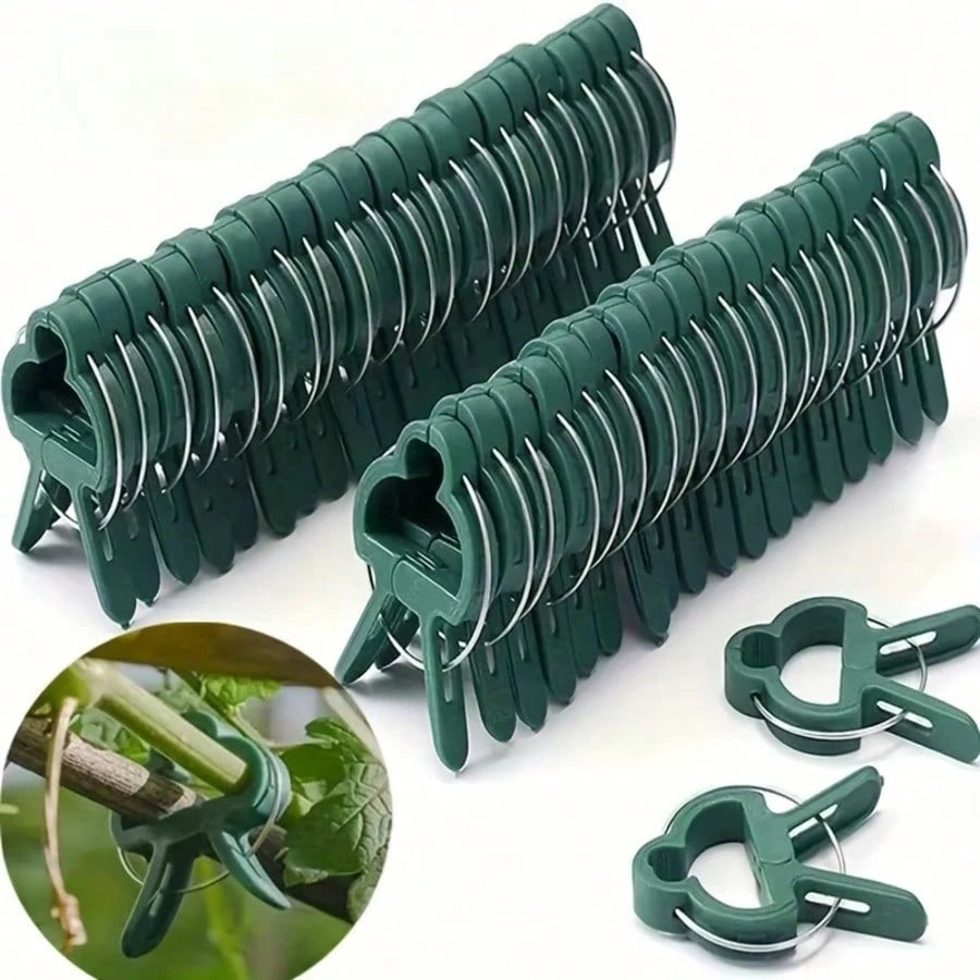 10/30pcs Durable Plant Clips, Gardening Plant Support Clips, Green Lever Ring Clips- These Green Plastic Vine Clips Are Adjustable With Metal Clips, Suitable For Garden And Greenhouse- Support Grape