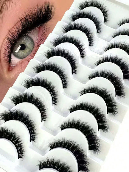 10/7 Pairs Cat Eye False Eyelashes/3D Faux Mink Natural False Eyelashes Classic Russian Dense Eyelash Extensions Faux Mink Strip Lashes/Soft Strip Lashes Set Strip Lashes, Eyelashes, False Eyelashes