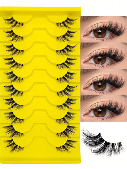 10 Pairs Half-Length False Eyelashes, Soft Natural Cat Eye Corner Lashes, Thin Crossed Corner Style, Fluffy Lashes, Suitable For Party, Evening Banquet, Travel