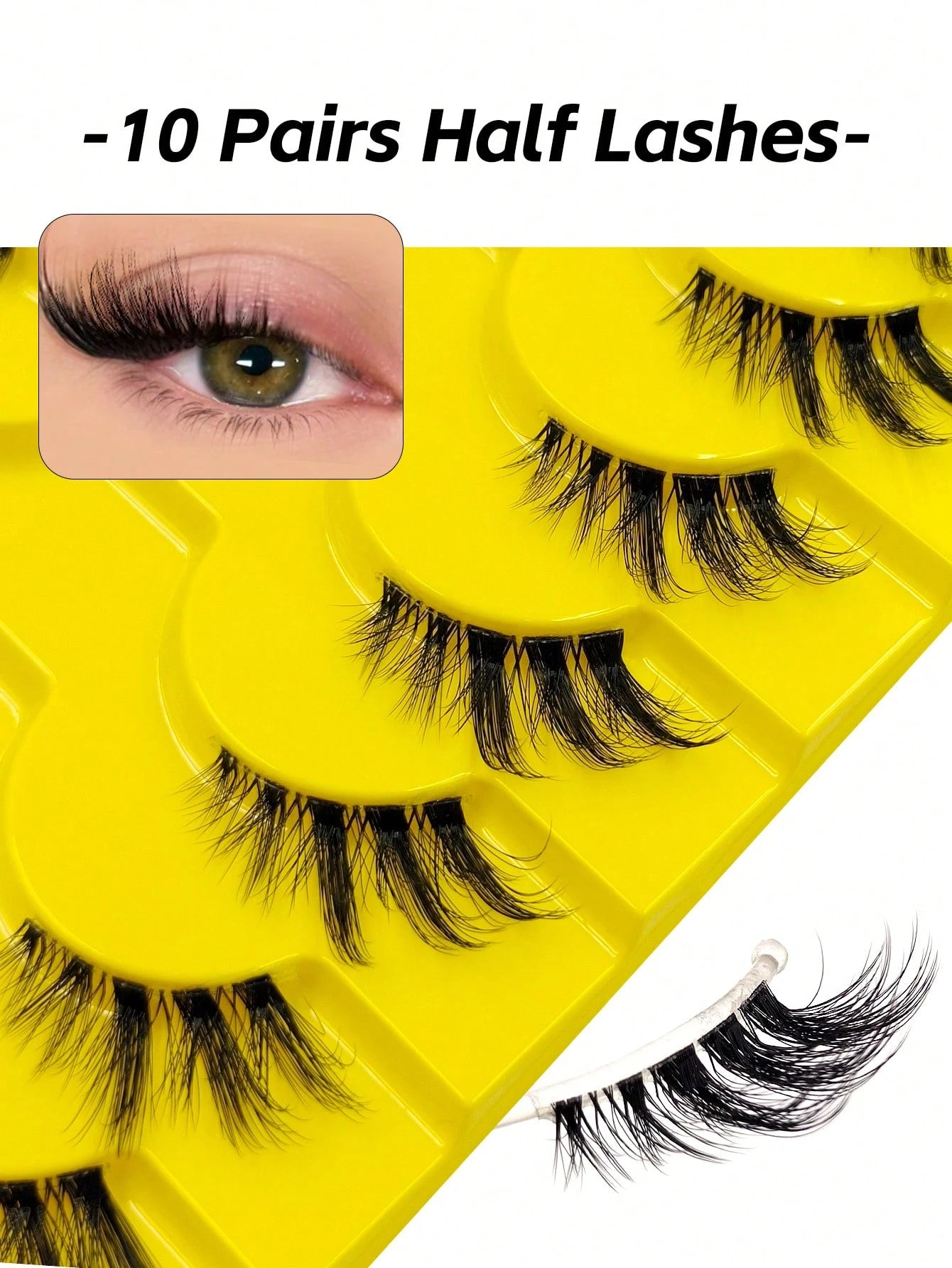 10 Pairs Half-Length False Eyelashes, Soft Natural Cat Eye Corner Lashes, Thin Crossed Corner Style, Fluffy Lashes, Suitable For Party, Evening Banquet, Travel