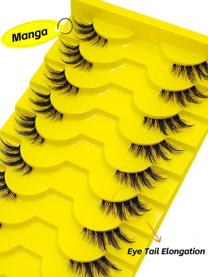 10 Pairs Half-Length False Eyelashes, Soft Natural Cat Eye Corner Lashes, Thin Crossed Corner Style, Fluffy Lashes, Suitable For Party, Evening Banquet, Travel