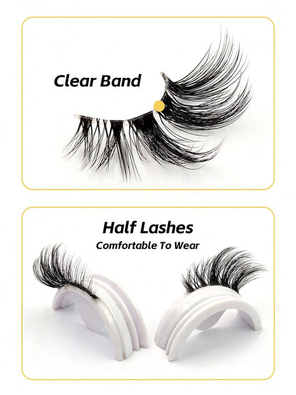 10 Pairs Half-Length False Eyelashes, Soft Natural Cat Eye Corner Lashes, Thin Crossed Corner Style, Fluffy Lashes, Suitable For Party, Evening Banquet, Travel