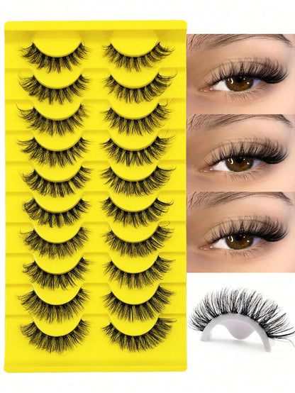 10 Pairs Half-Length False Eyelashes, Soft Natural Cat Eye Corner Lashes, Thin Crossed Corner Style, Fluffy Lashes, Suitable For Party, Evening Banquet, Travel