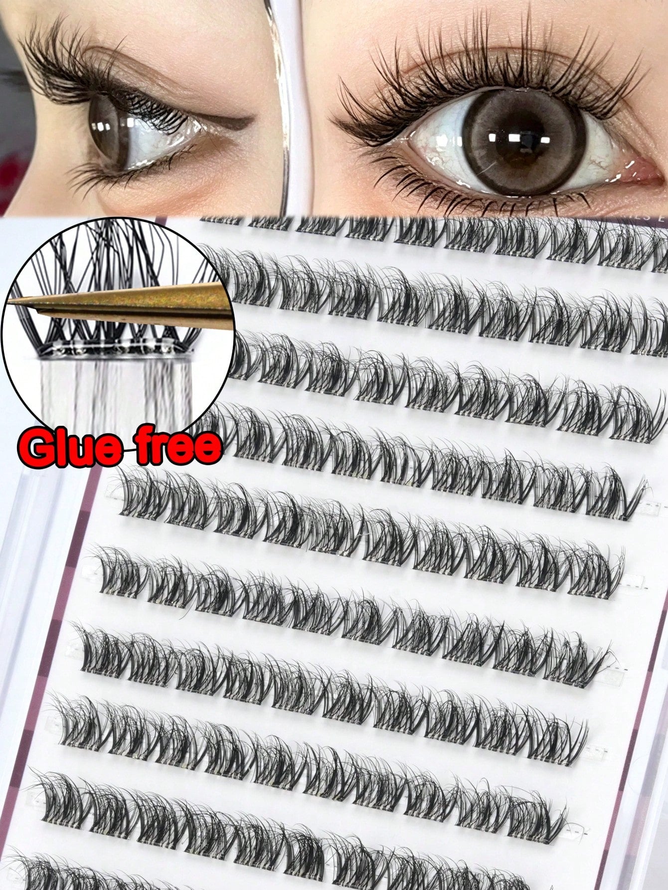 100 Clusters Of Adhesive-Free Self-Adhesive False Eyelashes, Natural Micro-Arc Fluffy Style, Single Cluster Segmented Layered Arrangement, Easy To Use In DIY At Home,Suitable For Various Eye-Fitting N