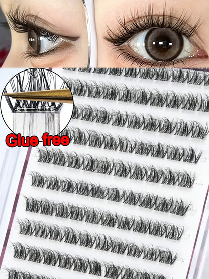 100 Clusters Of Adhesive-Free Self-Adhesive False Eyelashes, Natural Micro-Arc Fluffy Style, Single Cluster Segmented Layered Arrangement, Easy To Use In DIY At Home,Suitable For Various Eye-Fitting N