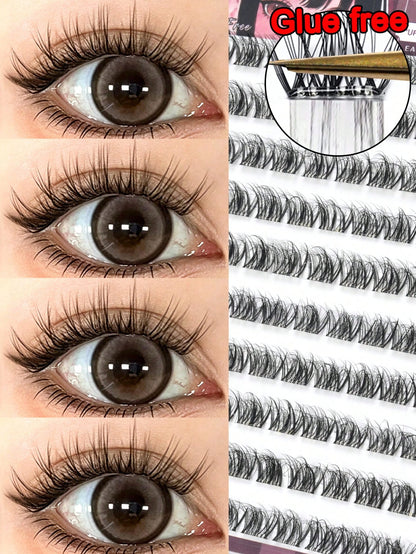 100 Clusters Of Adhesive-Free Self-Adhesive False Eyelashes, Natural Micro-Arc Fluffy Style, Single Cluster Segmented Layered Arrangement, Easy To Use In DIY At Home,Suitable For Various Eye-Fitting N