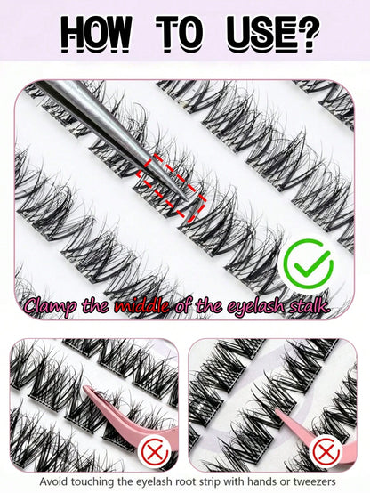 100 Clusters Of Adhesive-Free Self-Adhesive False Eyelashes, Natural Micro-Arc Fluffy Style, Single Cluster Segmented Layered Arrangement, Easy To Use In DIY At Home,Suitable For Various Eye-Fitting N