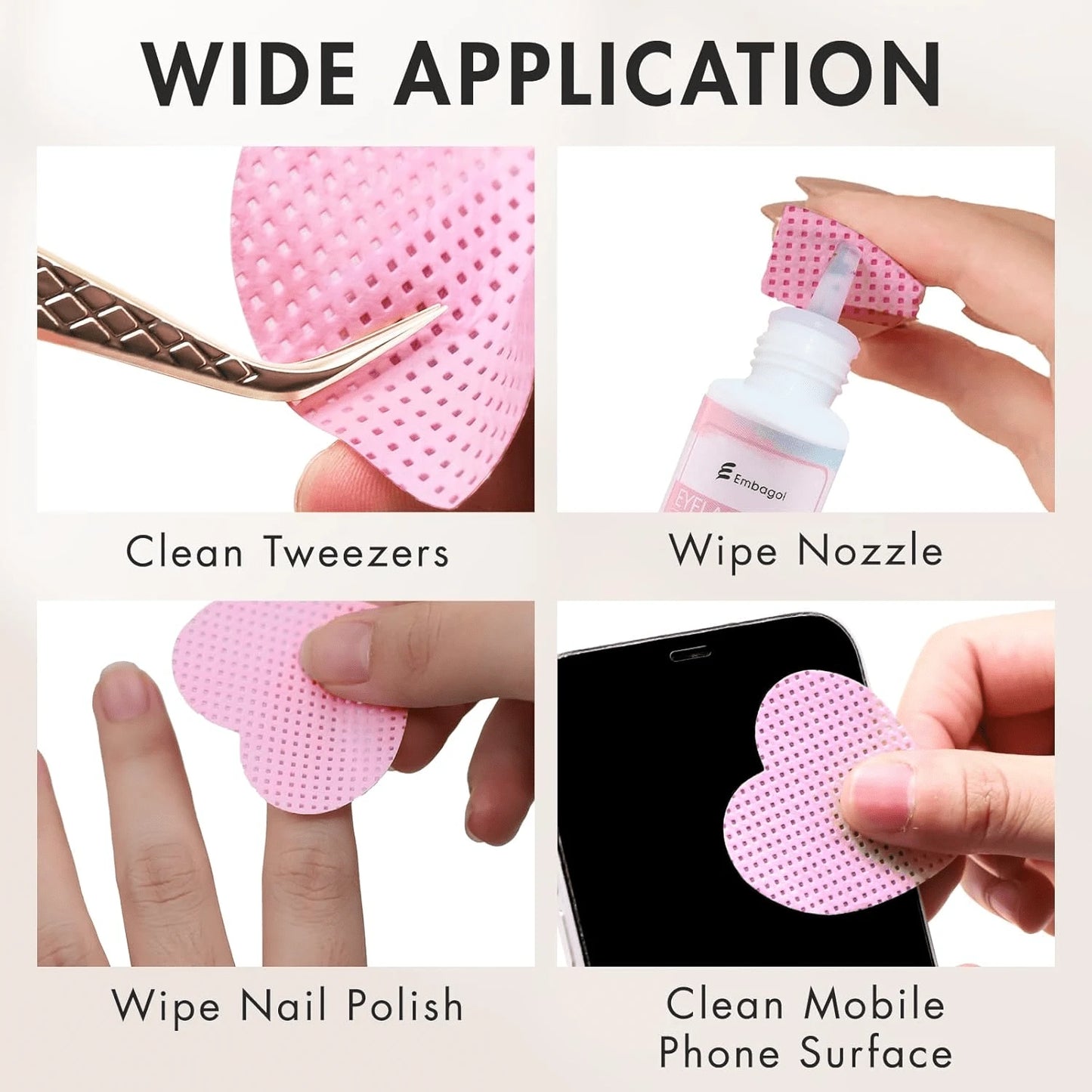 1000/500/400/200pcs Disposable Flanneless Cloth Love/Square Eyelash Makeup Remover Pad, Nail Polish Removing Pad Eyelash Extension Towel, Flanneless Cloth Nail Gel Wiping Eyelash Extension Towel Nail