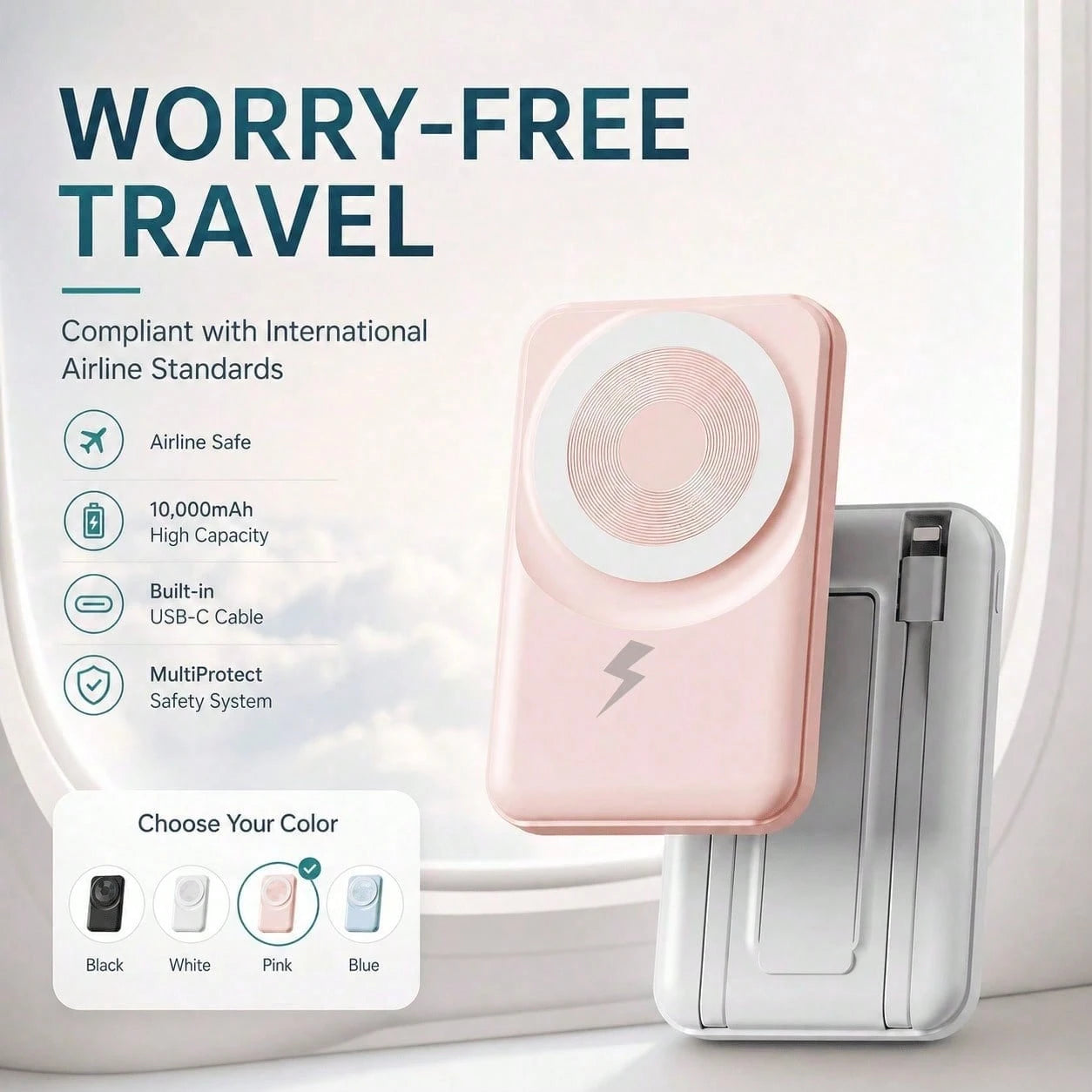 10000mAh Foldable Stand Magnetic Wireless Charger, Dual Built-In Cables 15W Fast Magnetic Charging 22.5W Wired Fast Charging LED Display, Travel Essentials Camping Essentials College Essentials Back T
