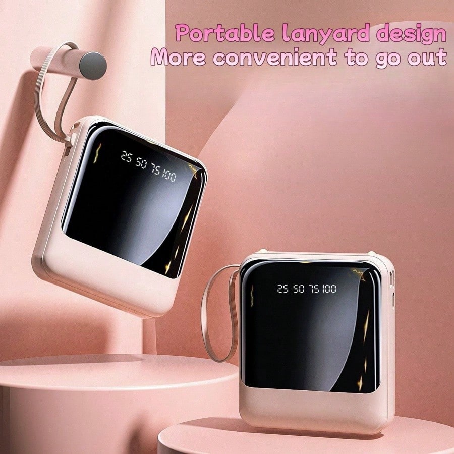 10000mAh Mini Cute Pocket Size 15W Super Fast Charging Portable Power Bank, Small Size Large Capacity High Appearance, Built-In 4-In1- Detachable Cables, High-Speed Rechargeable Battery, USB-C & Micro