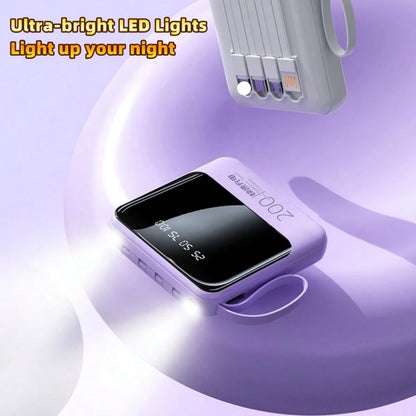 10000mAh Mini Cute Pocket Size 15W Super Fast Charging Portable Power Bank, Small Size Large Capacity High Appearance, Built-In 4-In1- Detachable Cables, High-Speed Rechargeable Battery, USB-C & Micro