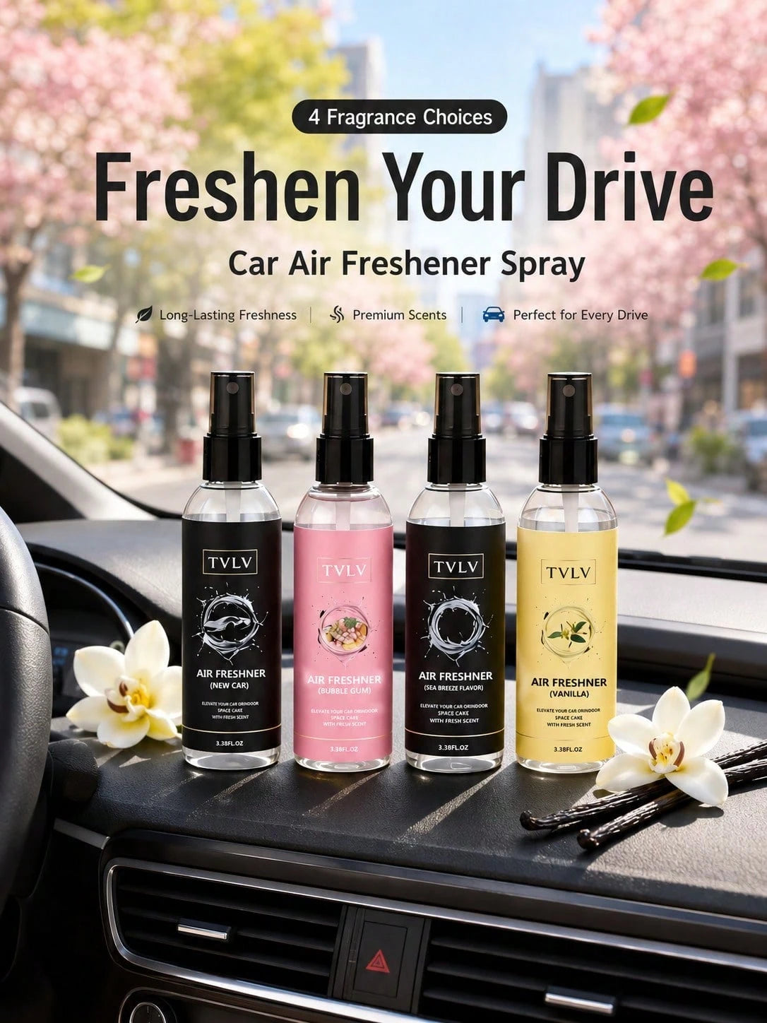 100ml Jasmine & Sea Breeze Air Freshener Spray, Long-Lasting Car Fragrance Deodorizer, Alcohol-Free Body & Hair Mist, Cute Car Accessory For Women, Bedroom Bathroom Office RV Camping Car Decor Fragran