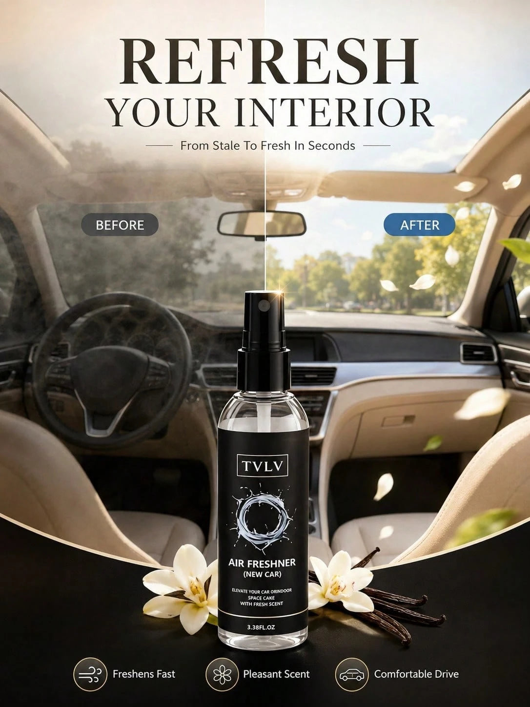 100ml Jasmine & Sea Breeze Air Freshener Spray, Long-Lasting Car Fragrance Deodorizer, Alcohol-Free Body & Hair Mist, Cute Car Accessory For Women, Bedroom Bathroom Office RV Camping Car Decor Fragran