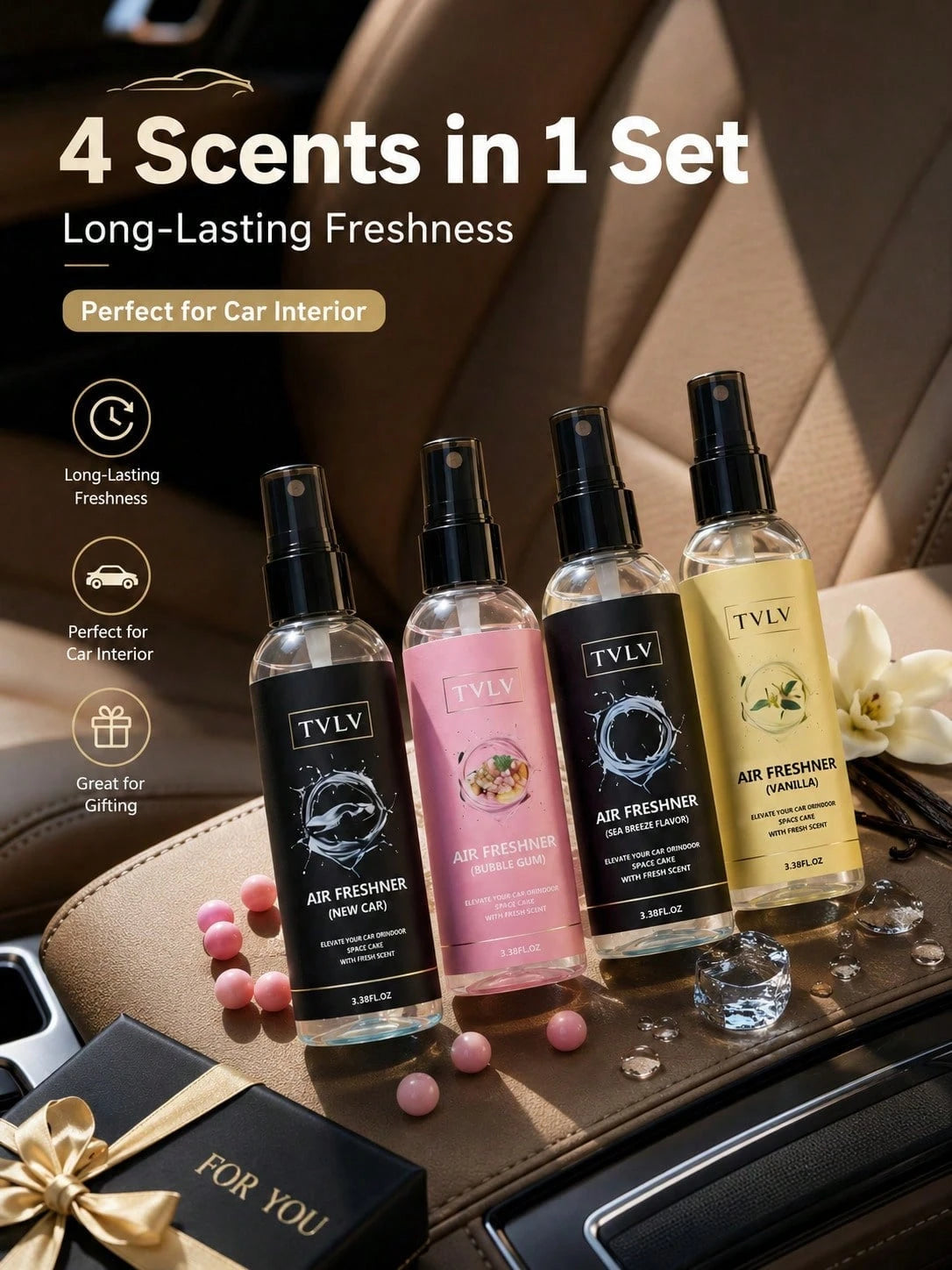 100ml Jasmine & Sea Breeze Air Freshener Spray, Long-Lasting Car Fragrance Deodorizer, Alcohol-Free Body & Hair Mist, Cute Car Accessory For Women, Bedroom Bathroom Office RV Camping Car Decor Fragran