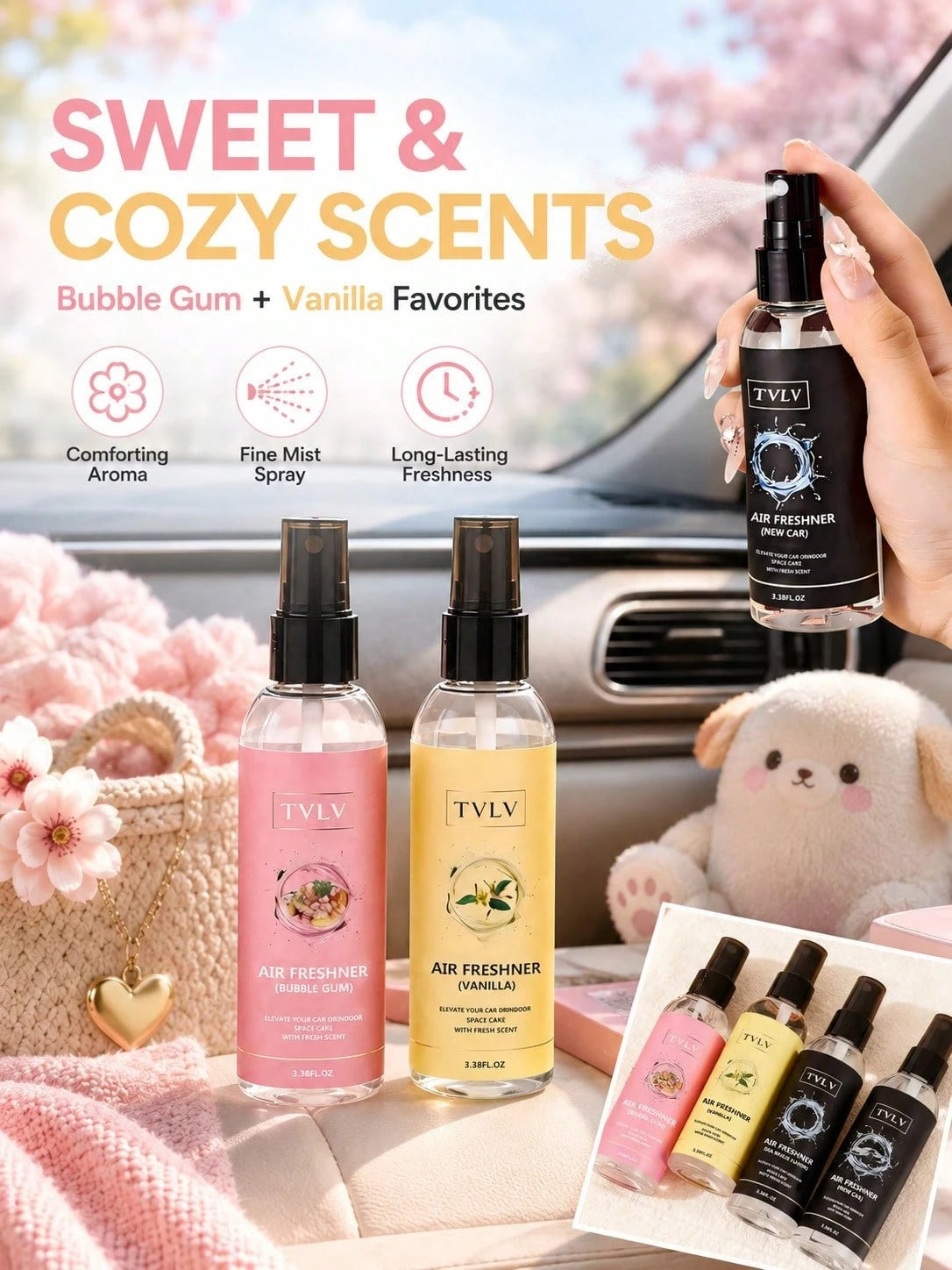 100ml Jasmine & Sea Breeze Air Freshener Spray, Long-Lasting Car Fragrance Deodorizer, Alcohol-Free Body & Hair Mist, Cute Car Accessory For Women, Bedroom Bathroom Office RV Camping Car Decor Fragran