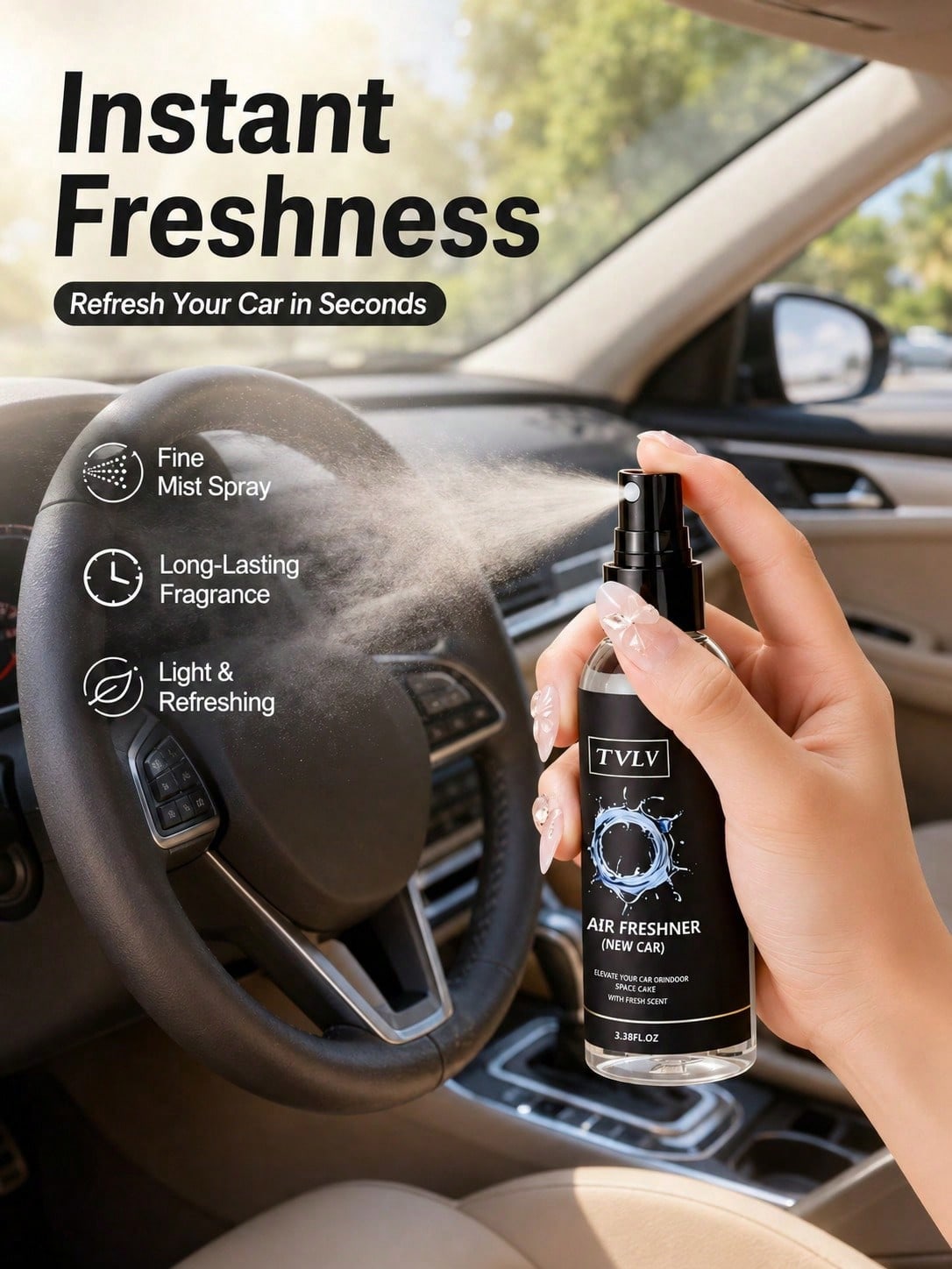 100ml Jasmine & Sea Breeze Air Freshener Spray, Long-Lasting Car Fragrance Deodorizer, Alcohol-Free Body & Hair Mist, Cute Car Accessory For Women, Bedroom Bathroom Office RV Camping Car Decor Fragran