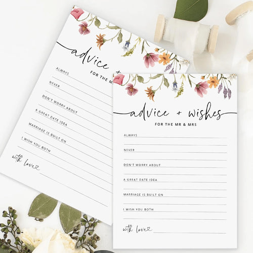 100Pcs/50Pcs Advice And Wishes For The Mr And Mrs, Floral Wedding Advice Cards, Wildflower Bridal Shower Games For Bride