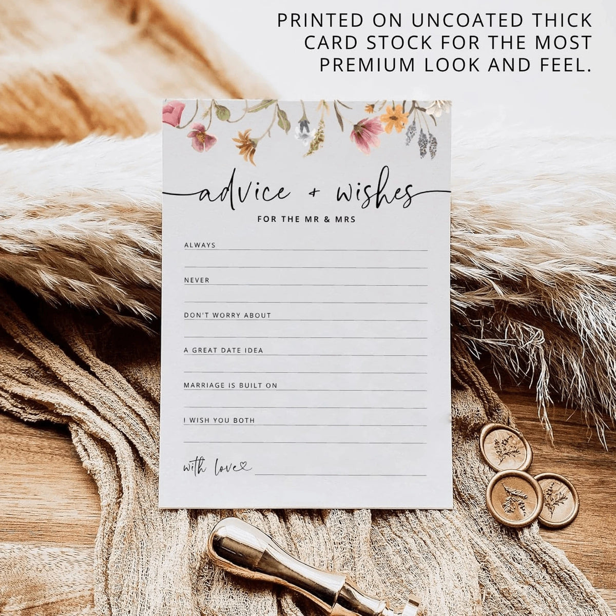100Pcs/50Pcs Advice And Wishes For The Mr And Mrs, Floral Wedding Advice Cards, Wildflower Bridal Shower Games For Bride
