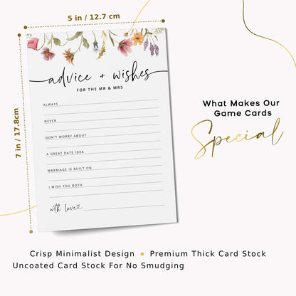 100Pcs/50Pcs Advice And Wishes For The Mr And Mrs, Floral Wedding Advice Cards, Wildflower Bridal Shower Games For Bride
