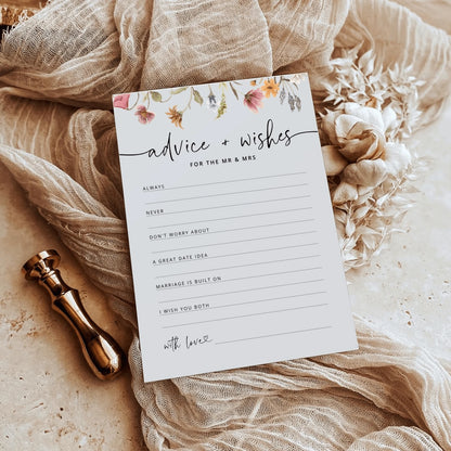 100Pcs/50Pcs Advice And Wishes For The Mr And Mrs, Floral Wedding Advice Cards, Wildflower Bridal Shower Games For Bride
