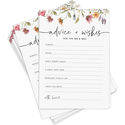 100Pcs/50Pcs Advice And Wishes For The Mr And Mrs, Floral Wedding Advice Cards, Wildflower Bridal Shower Games For Bride