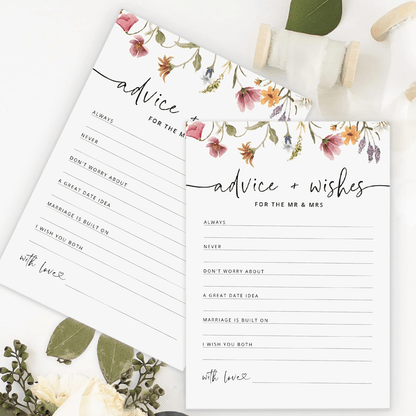 100Pcs/50Pcs Advice And Wishes For The Mr And Mrs, Floral Wedding Advice Cards, Wildflower Bridal Shower Games For Bride