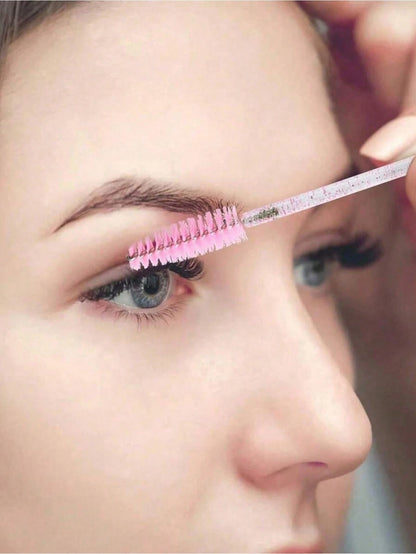 100PCS Crystal Pink Eyelash Brushes, Mascara Wands With Container, Bendable Eyebrow Spoolies, Lash Brush For Lash Extensions, Eyebrow Spoolie, Castor Oil Brushes
