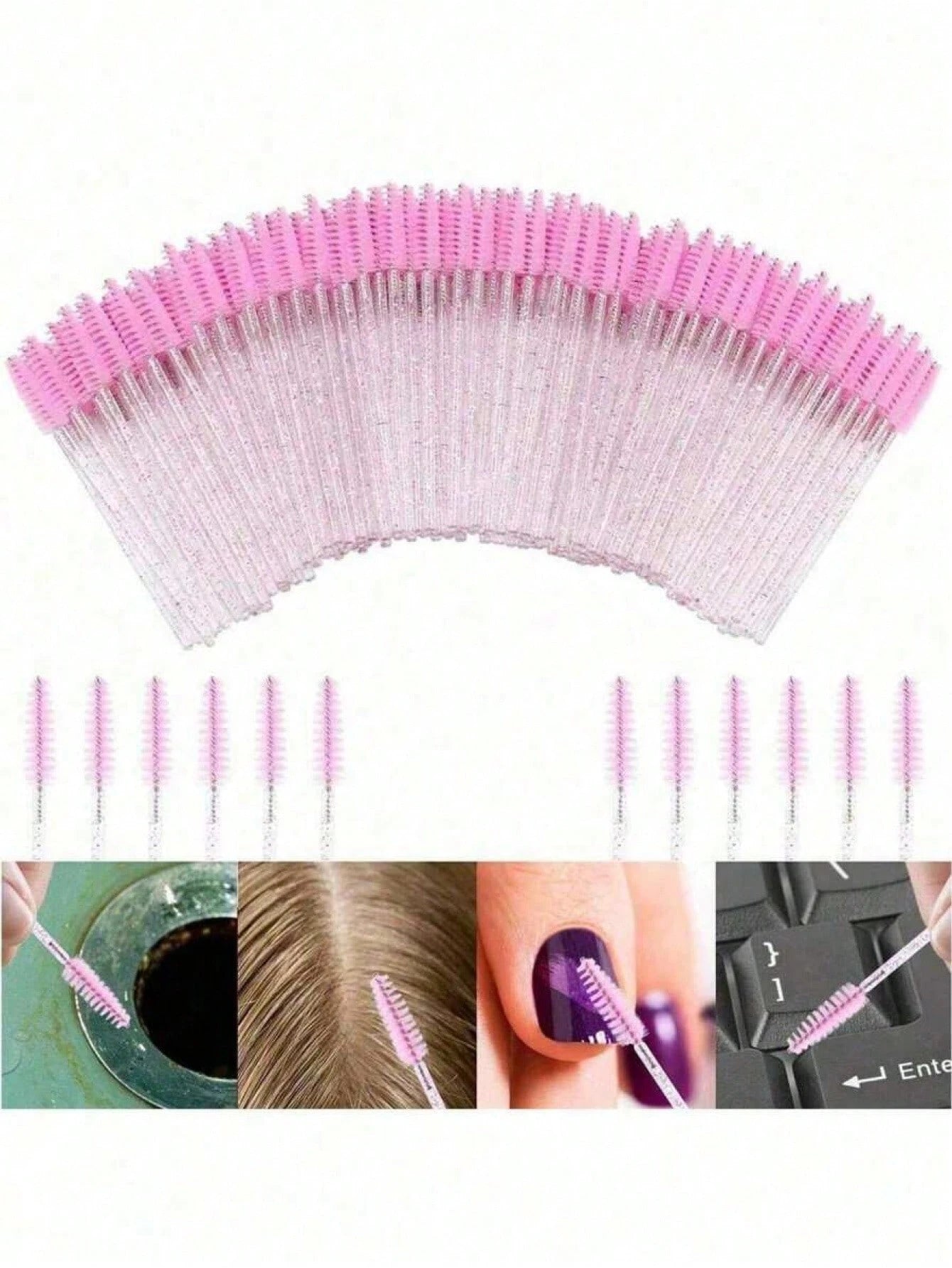 100PCS Crystal Pink Eyelash Brushes, Mascara Wands With Container, Bendable Eyebrow Spoolies, Lash Brush For Lash Extensions, Eyebrow Spoolie, Castor Oil Brushes