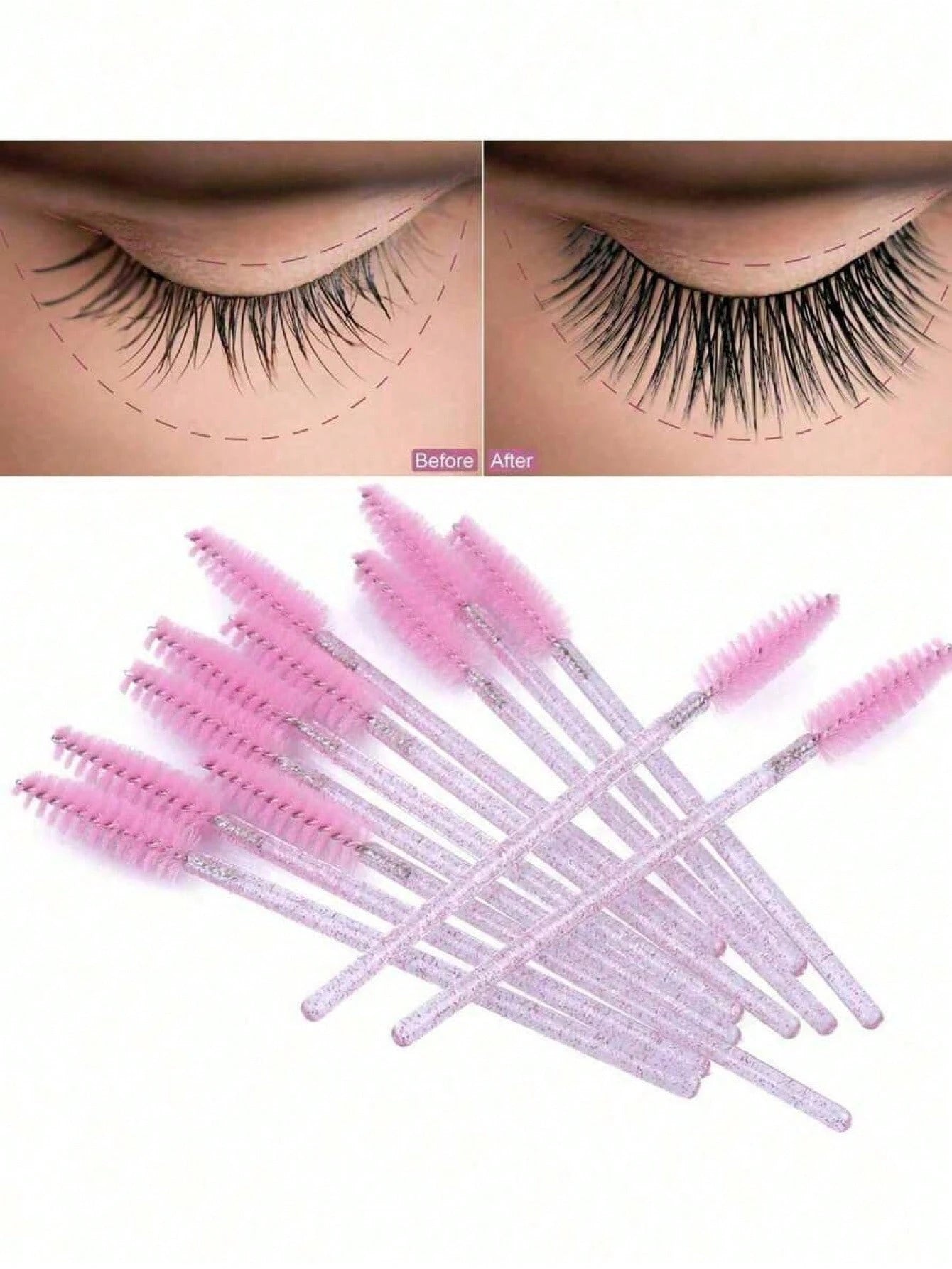 100PCS Crystal Pink Eyelash Brushes, Mascara Wands With Container, Bendable Eyebrow Spoolies, Lash Brush For Lash Extensions, Eyebrow Spoolie, Castor Oil Brushes