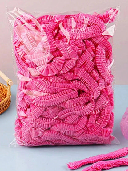 100pcs/Pack Thickened Shower Caps, Waterproof Bathroom & Kitchen Oil-Proof Caps, Salon Hair Coloring & Treatment Protective Caps