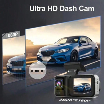 1080P 3-Channel Dash Cam- Front/Rear/Interior Recording, With Infrared Night Vision, Loop Recording, Wide Angle DVR, 2.0" IPS Screen, Car Video Recorder, 150mAh Lithium Battery
