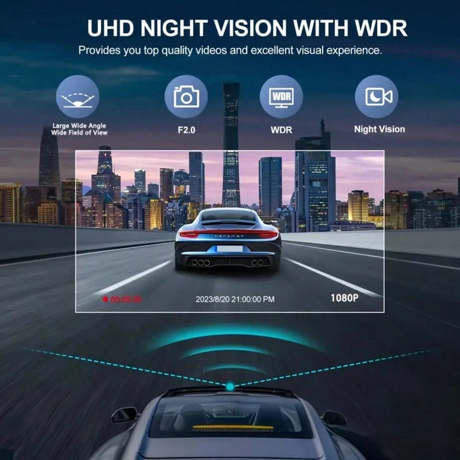 1080P 3-Channel Dash Cam- Front/Rear/Interior Recording, With Infrared Night Vision, Loop Recording, Wide Angle DVR, 2.0" IPS Screen, Car Video Recorder, 150mAh Lithium Battery