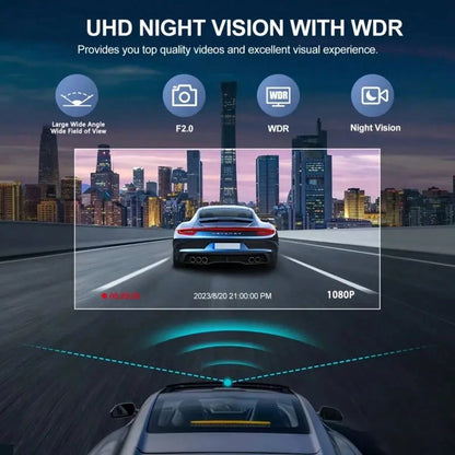 1080P 3-Channel Dash Cam- Front/Rear/Interior Recording, With Infrared Night Vision, Loop Recording, Wide Angle DVR, 2.0" IPS Screen, Car Video Recorder, 150mAh Lithium Battery
