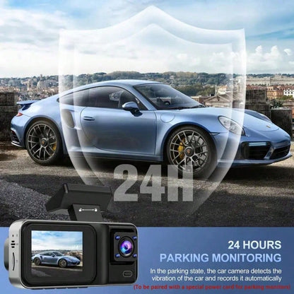 1080P 3-Channel Dash Cam- Front/Rear/Interior Recording, With Infrared Night Vision, Loop Recording, Wide Angle DVR, 2.0" IPS Screen, Car Video Recorder, 150mAh Lithium Battery