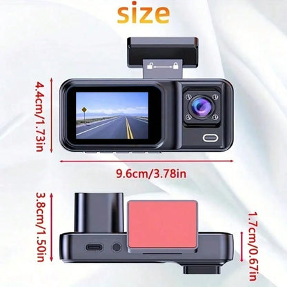 1080P 3-Channel Dash Cam- Front/Rear/Interior Recording, With Infrared Night Vision, Loop Recording, Wide Angle DVR, 2.0" IPS Screen, Car Video Recorder, 150mAh Lithium Battery