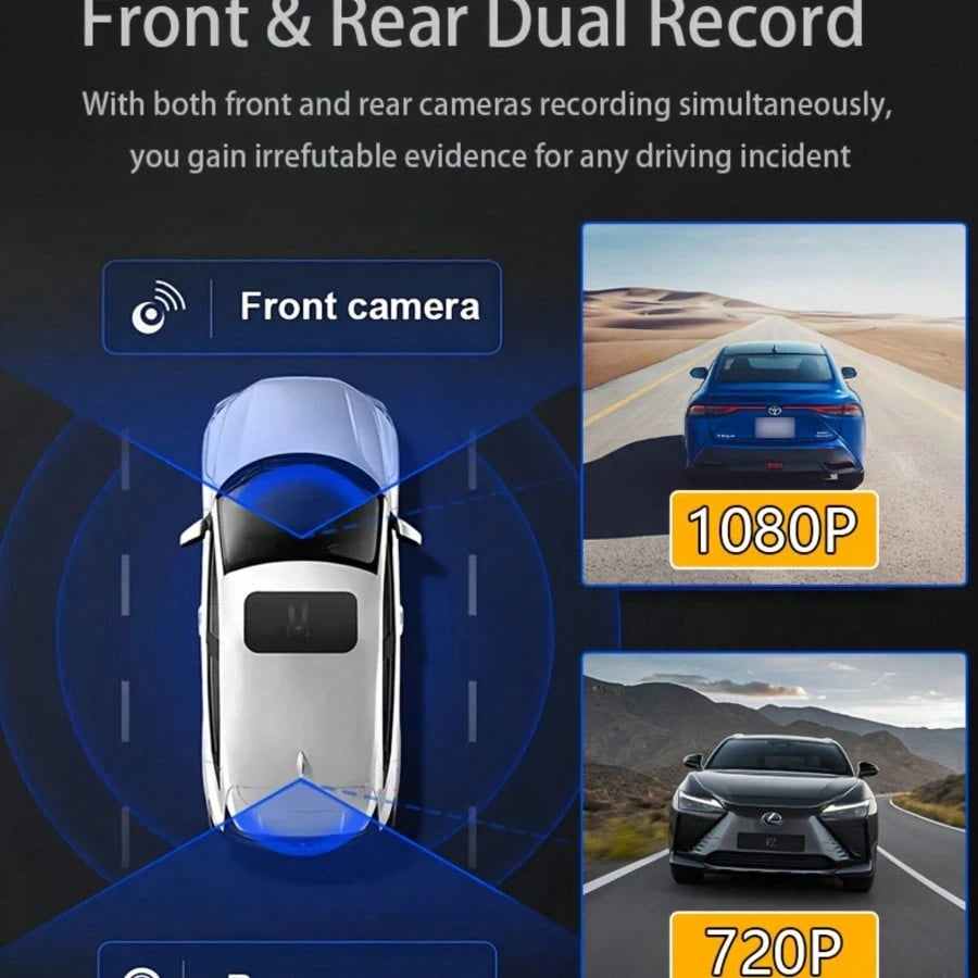 1080P HD Dual Dash Cam FULL HD Rearview Mirror Cam Camera Front Rear Video Recorder, LCD Display, Includes 64GB Memory Card