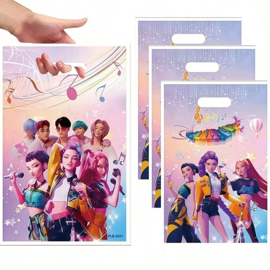 10pcs-Hasbro-Kpop Demon Hunter Girl Group Pink Tableware Birthday Party Scene Decoration Banner Set