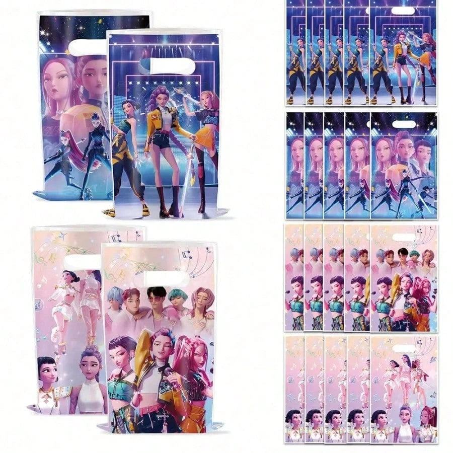 10pcs-Hasbro-Kpop Demon Hunter Girl Group Pink Tableware Birthday Party Scene Decoration Banner Set