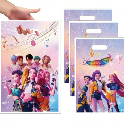 10pcs-Hasbro-Kpop Demon Hunter Girl Group Pink Tableware Birthday Party Scene Decoration Banner Set