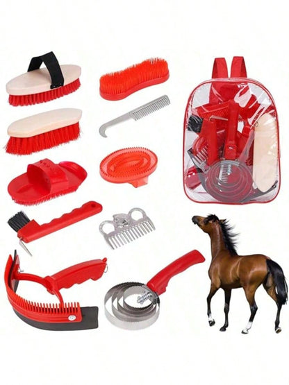 10pcs Horse Grooming Kit, Horse Care Set, Includes Horse Brush, Curry Comb, Hoof Pick, Sweat Scraper For Horse Riding Care