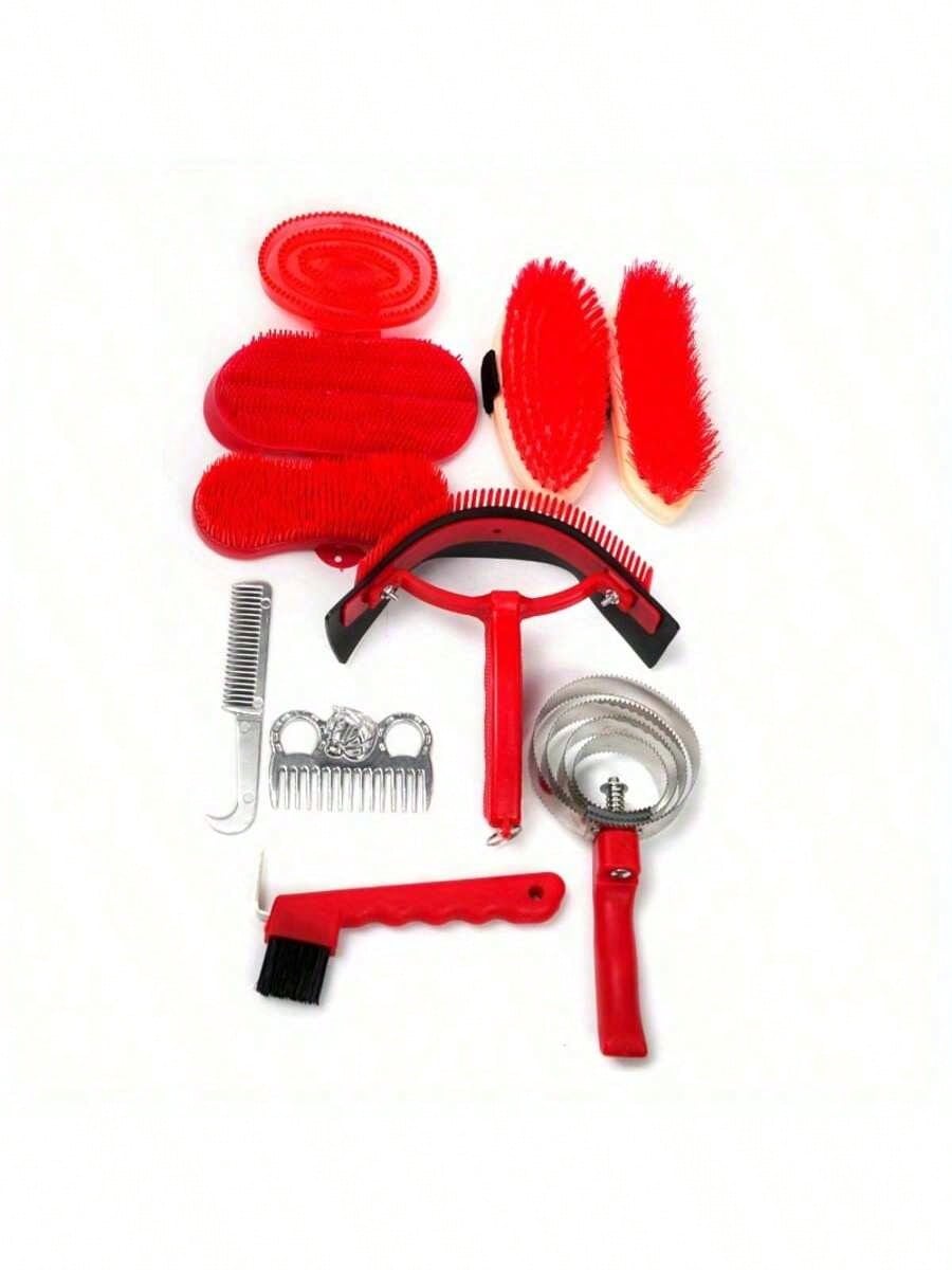 10pcs Horse Grooming Kit, Horse Care Set, Includes Horse Brush, Curry Comb, Hoof Pick, Sweat Scraper For Horse Riding Care