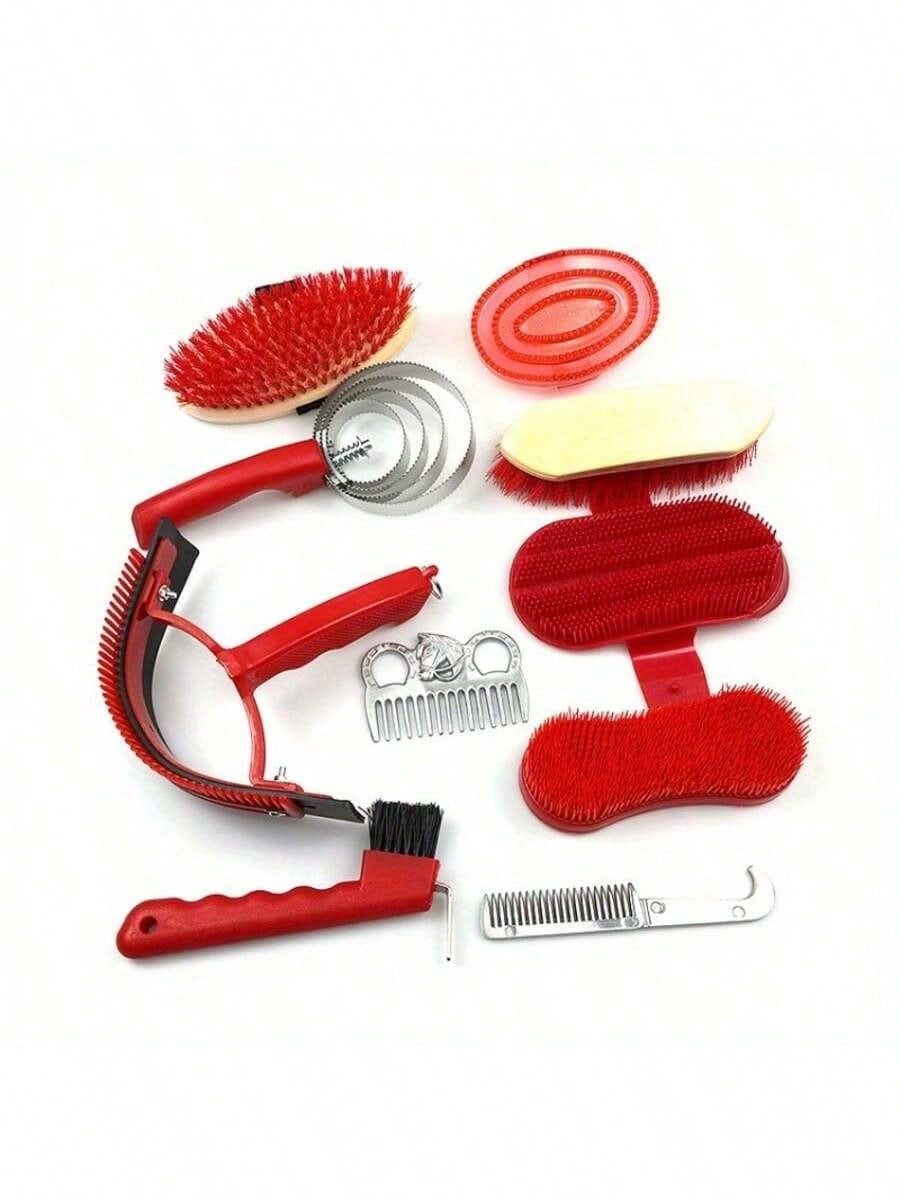 10pcs Horse Grooming Kit, Horse Care Set, Includes Horse Brush, Curry Comb, Hoof Pick, Sweat Scraper For Horse Riding Care