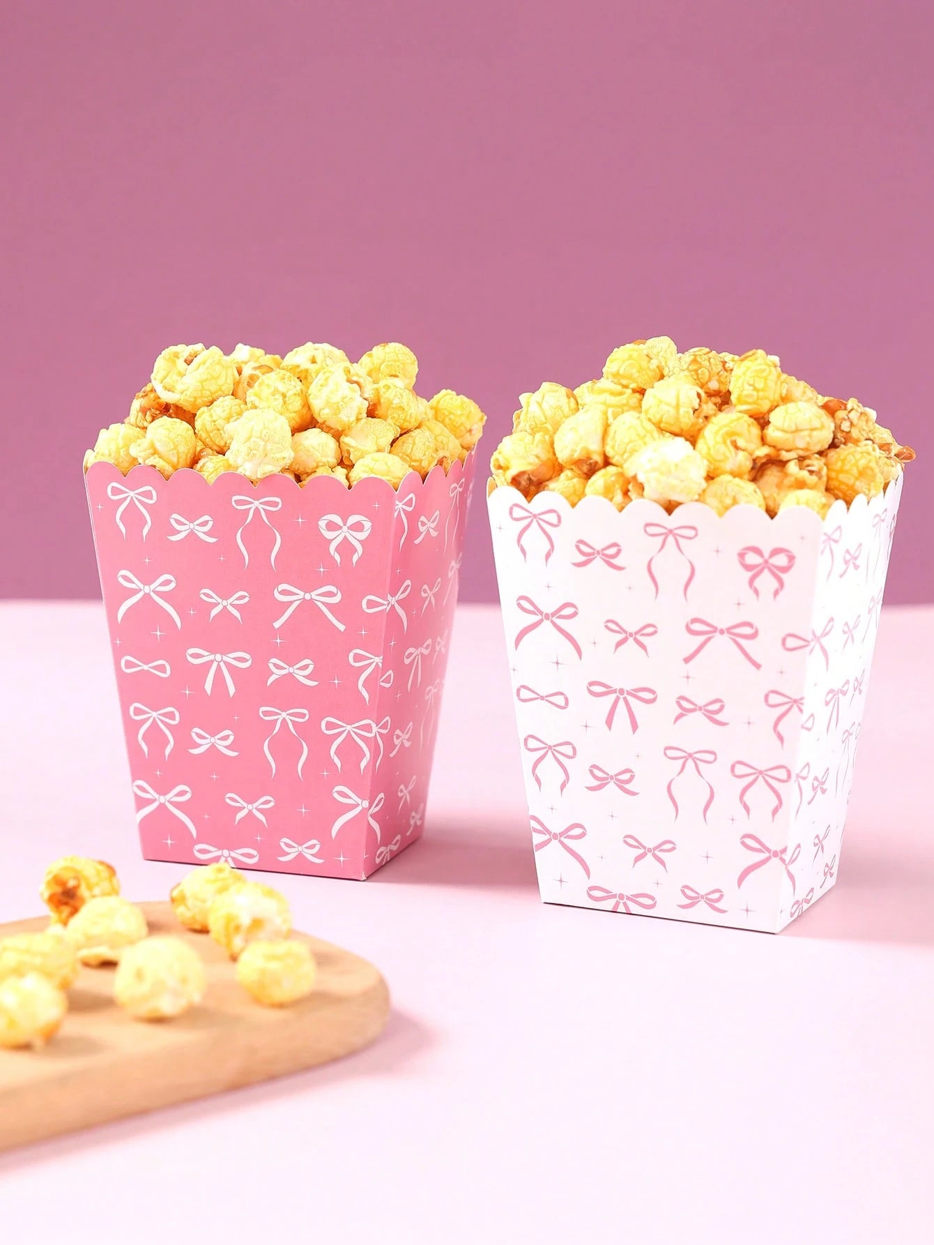 10pcs Pink Bow Paper Popcorn Boxes, Bow Themed Disposable Popcorn, Fries, Bread Containers For 1st Birthday Party, Baby Shower, Gender Reveal, Girl Birthday Party Decorations, Baby Shower Favors, Gift