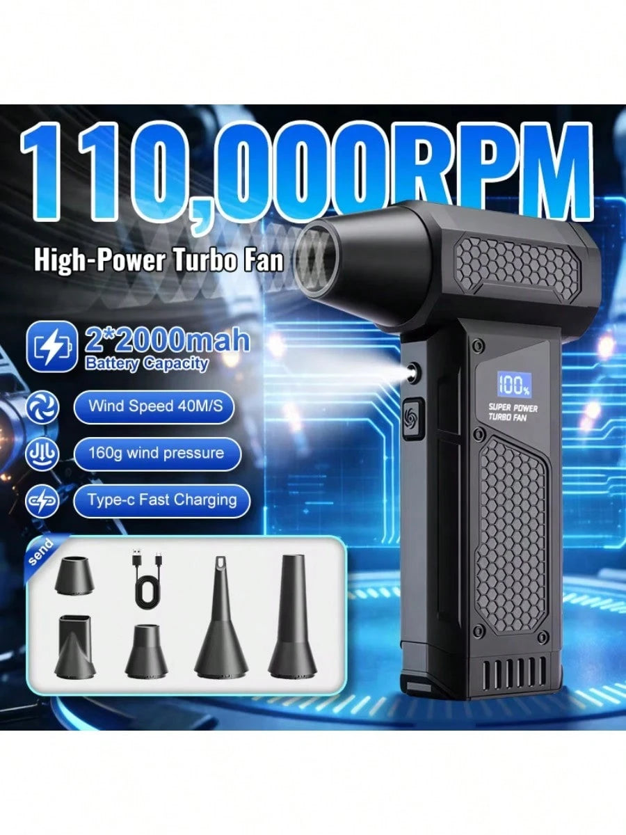 110000RPM Jet Dry Blower High Power Mini Turbo Fan Air Duster 4 Speed LED Digital Display 4000mAh PC Keyboard Cleaner