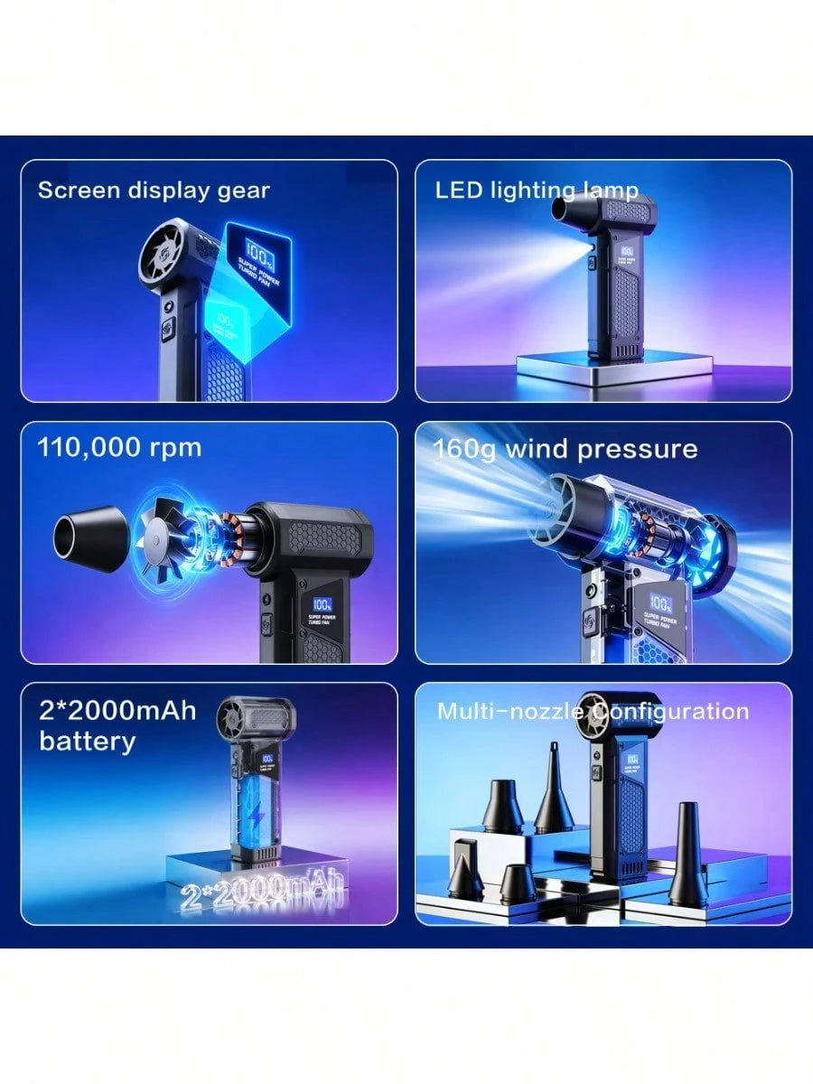110000RPM Jet Dry Blower High Power Mini Turbo Fan Air Duster 4 Speed LED Digital Display 4000mAh PC Keyboard Cleaner