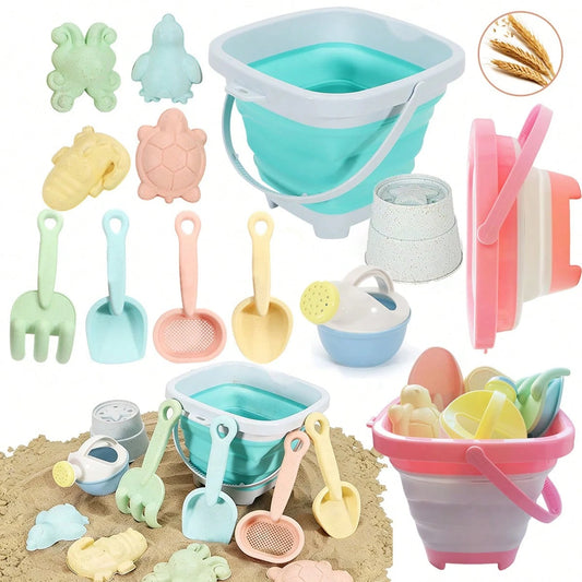 11Pcs Beach Toy Set For Kids, Collapsible Silicone Bucket & Shovels Set With Sand Molds, Beach Essentials For Outdoor Play Summer Fun