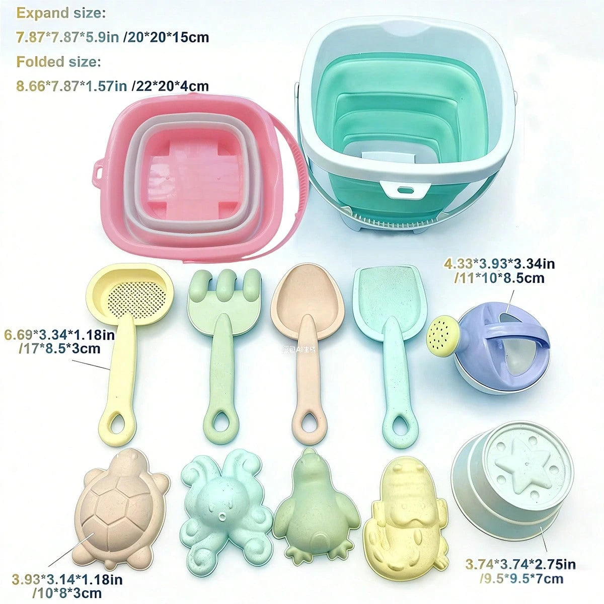 11Pcs Beach Toy Set For Kids, Collapsible Silicone Bucket & Shovels Set With Sand Molds, Beach Essentials For Outdoor Play Summer Fun