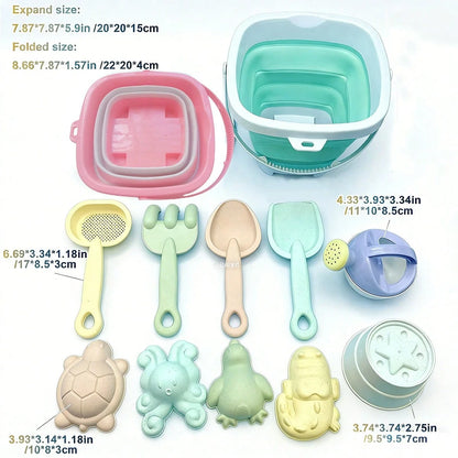 11Pcs Beach Toy Set For Kids, Collapsible Silicone Bucket & Shovels Set With Sand Molds, Beach Essentials For Outdoor Play Summer Fun