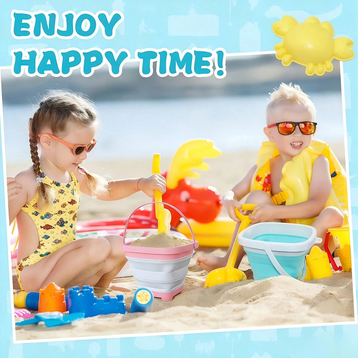 11Pcs Beach Toy Set For Kids, Collapsible Silicone Bucket & Shovels Set With Sand Molds, Beach Essentials For Outdoor Play Summer Fun